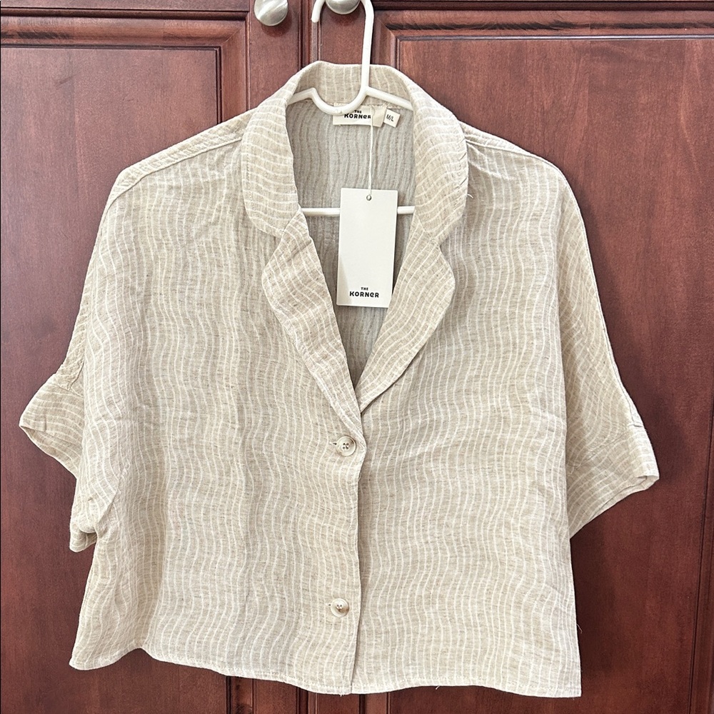Beige Button Down Linen Blouse